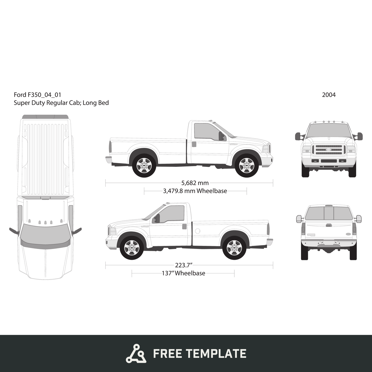 2004 Ford F-350 free vector vehicle wrap template - GravBase