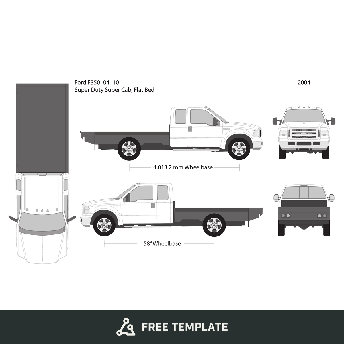 2004 Ford F-350 free vector vehicle wrap template - GravBase