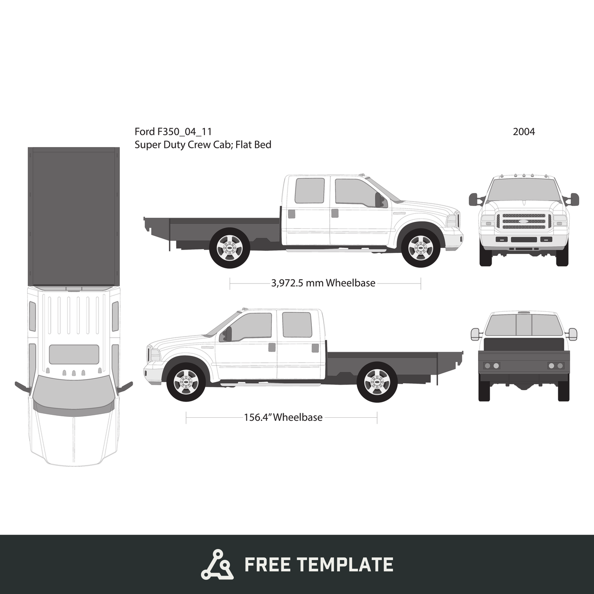 2004 Ford F-350 free vector vehicle wrap template - GravBase