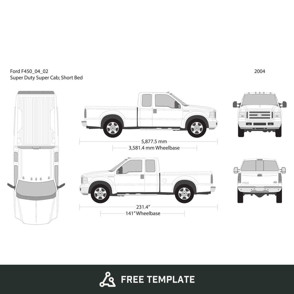2004 Ford F-450 free vector vehicle wrap template - GravBase