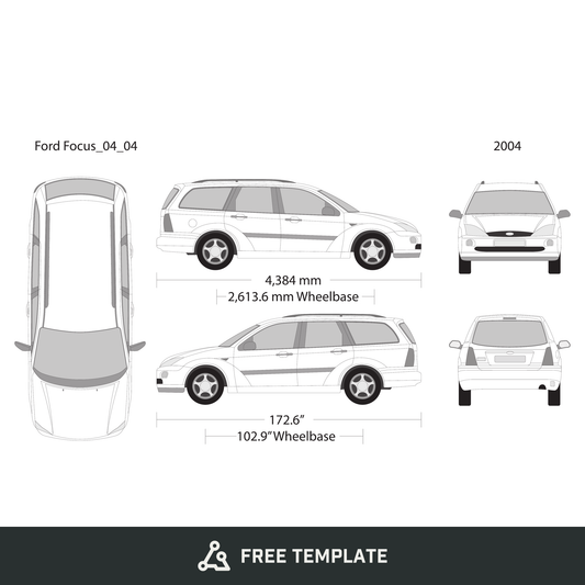 2004 Ford Focus free vector vehicle wrap template - GravBase