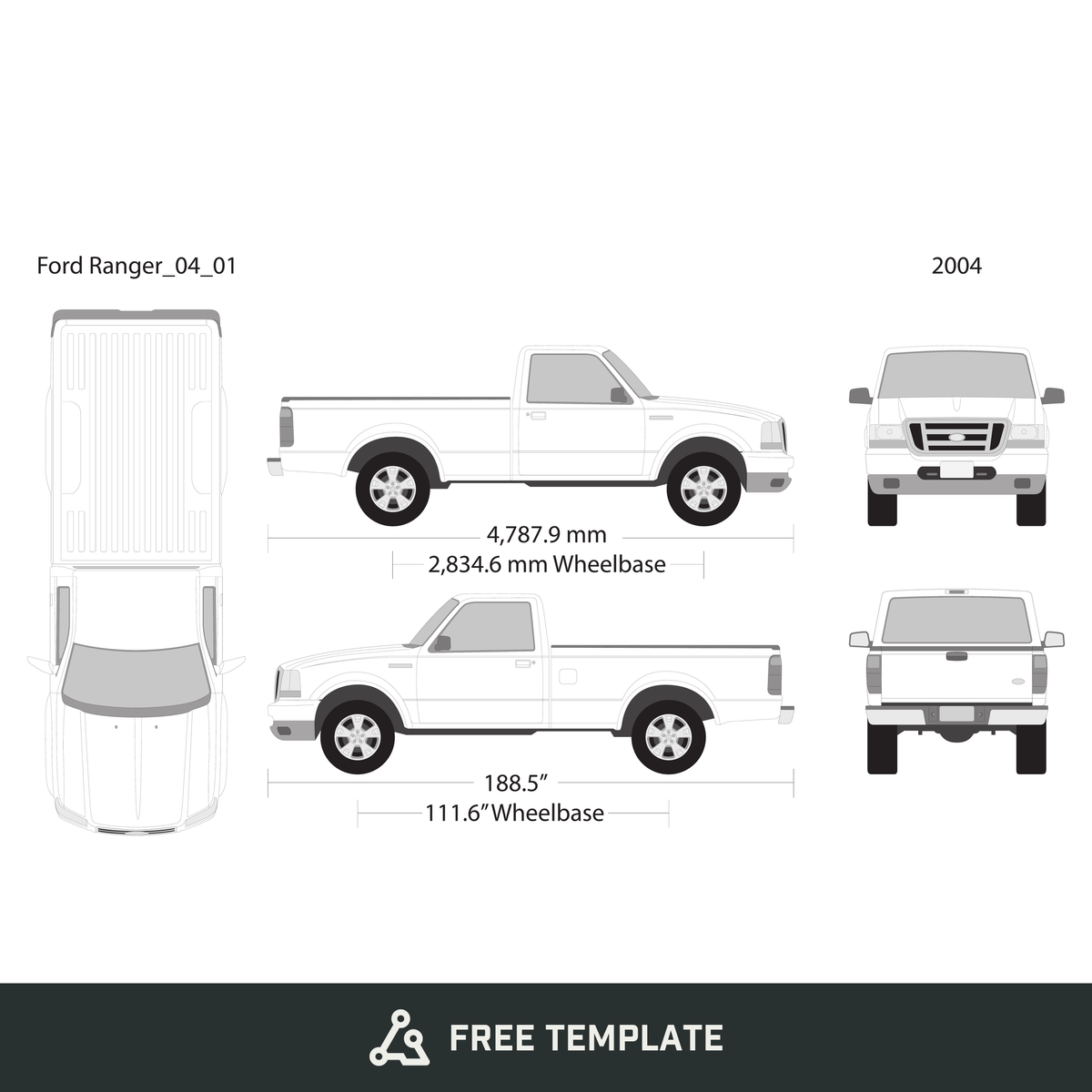 2004 Ford Ranger free vector vehicle wrap template - GravBase
