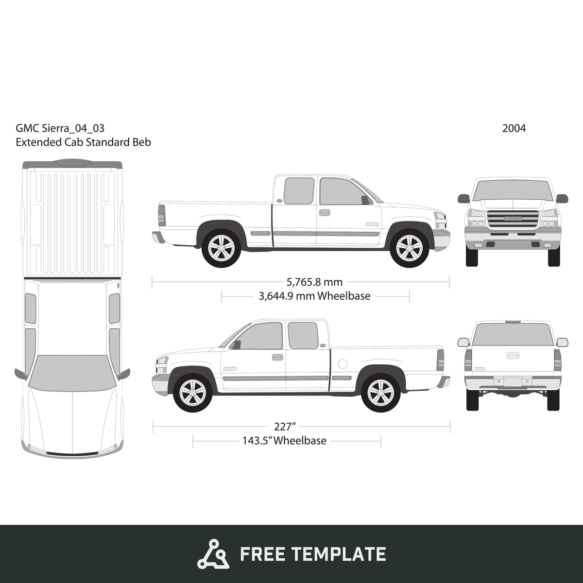 2004 GMC Sierra 1500 free vector vehicle wrap template - GravBase