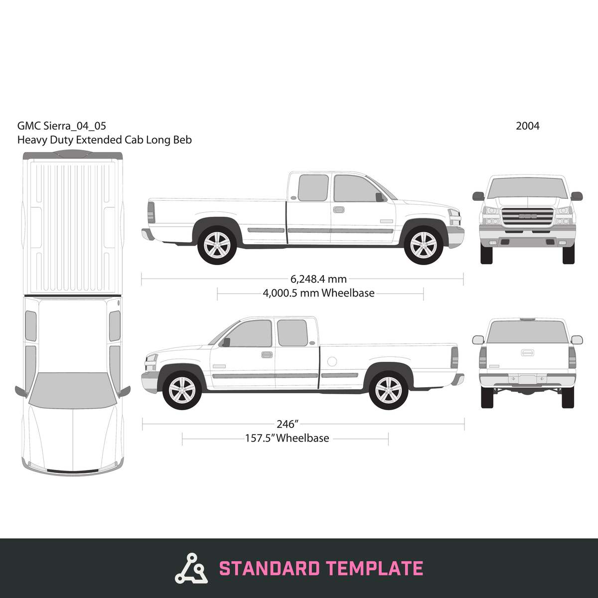 2004 GMC Sierra 2500-3500 HD vector wrap template V05, Design-Ready PDF - GravBase