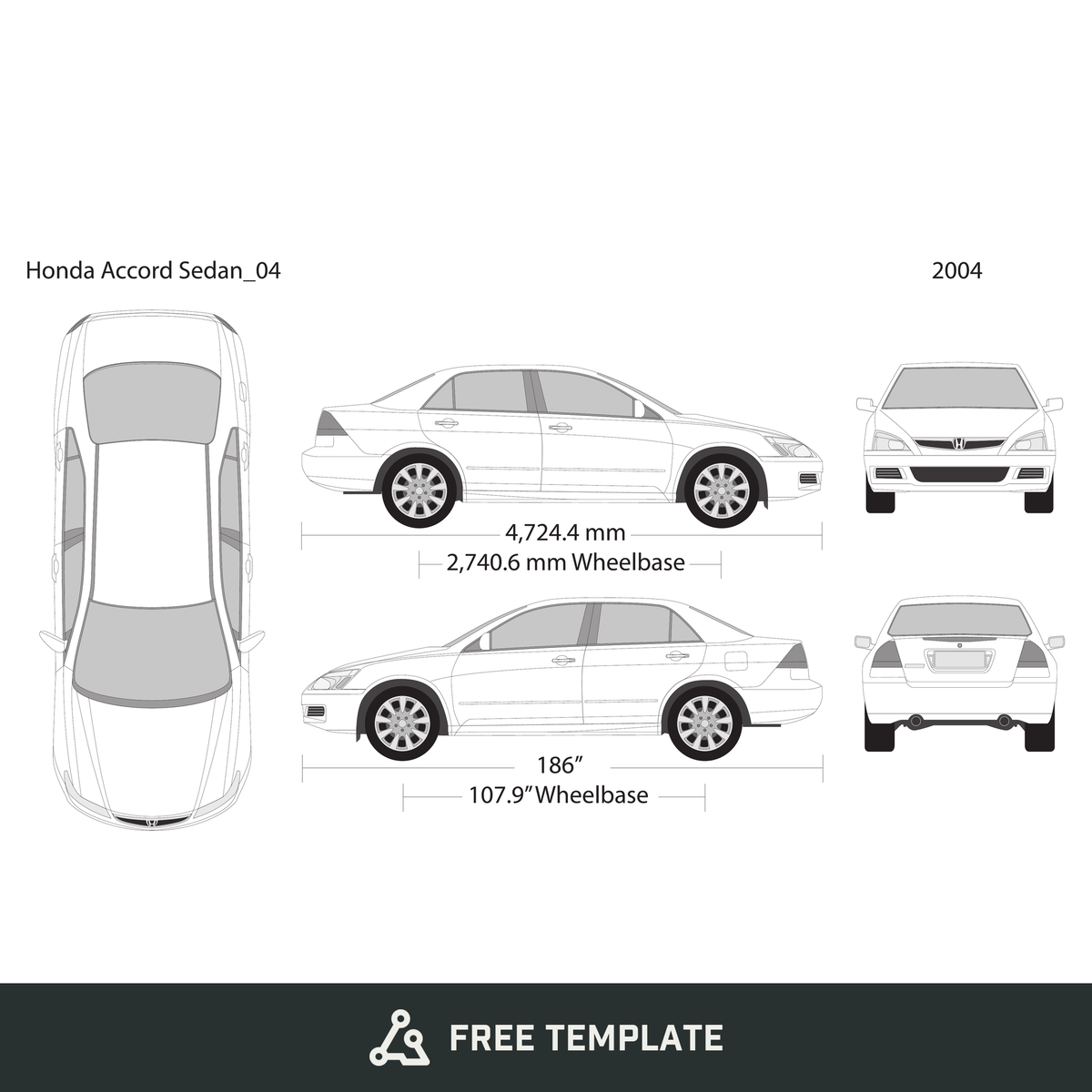 2004 Honda Accord Sedan free vector vehicle wrap template - GravBase