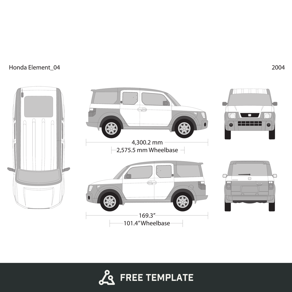 2004 Honda Element free vector vehicle wrap template - GravBase