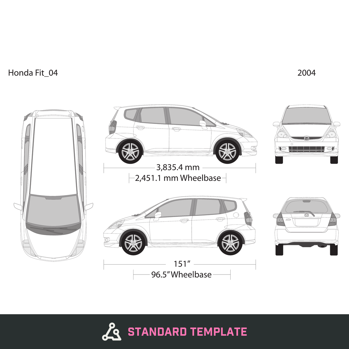 2004 Honda Fit vector wrap template, Design-Ready PDF - GravBase
