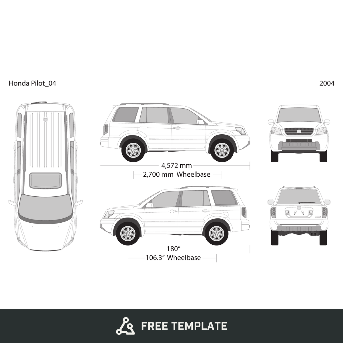 2004 Honda Pilot free vector vehicle wrap template - GravBase