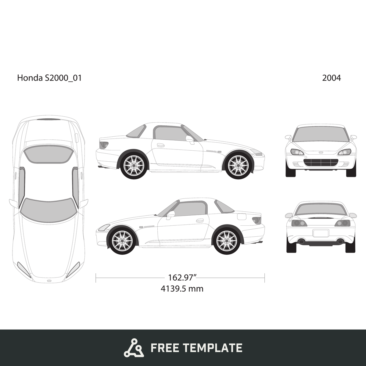 2004 Honda S2000 free vector vehicle wrap template - GravBase