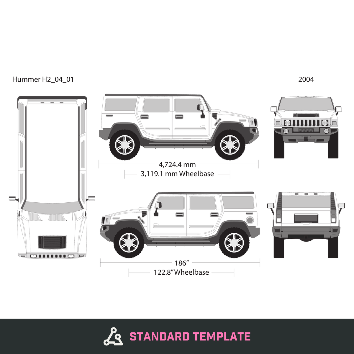 2004 Hummer H2 vector wrap template, Design-Ready PDF - GravBase