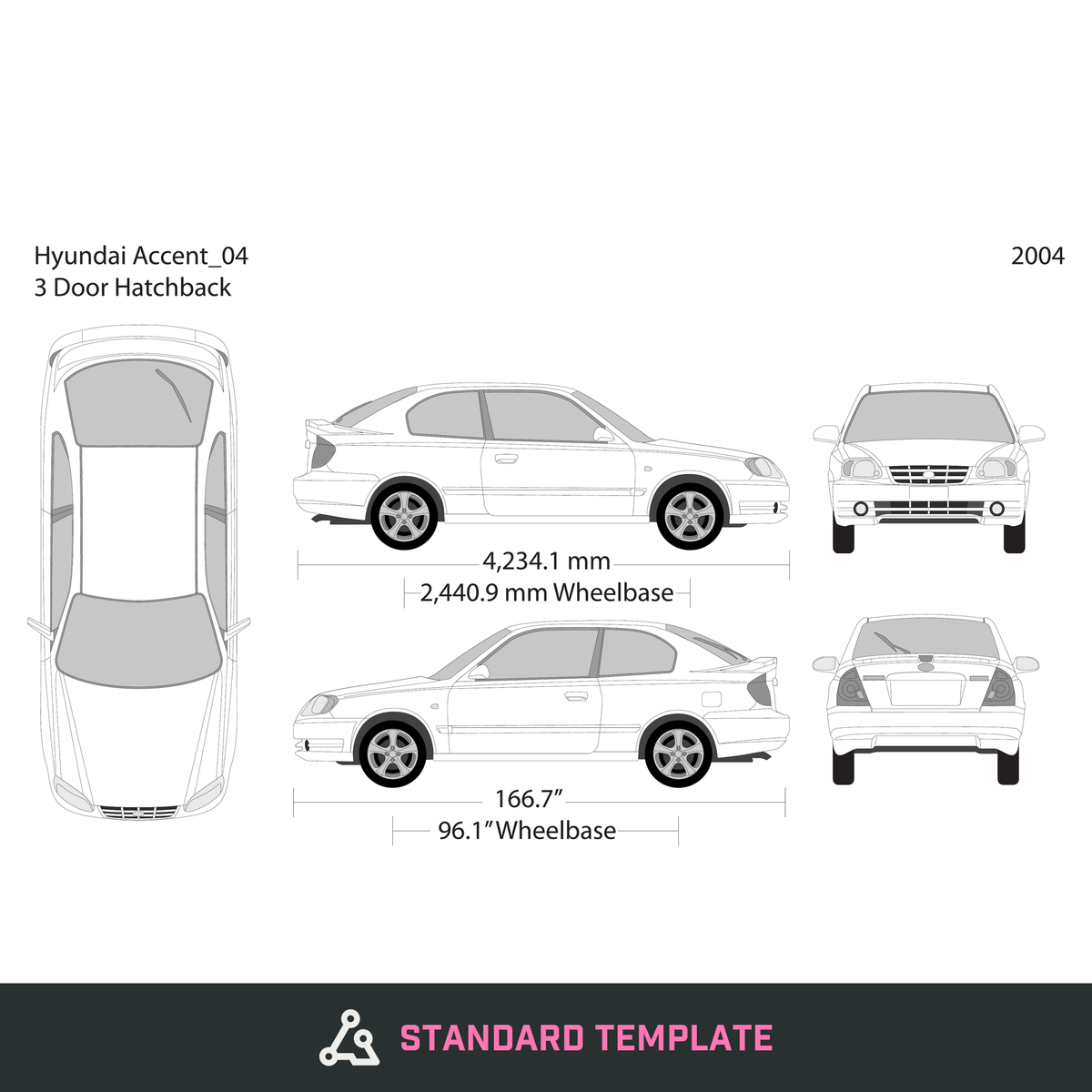 2004 Hyundai Accent Hatchback vector wrap template, Design-Ready PDF - GravBase