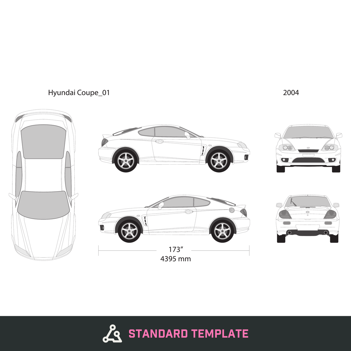 2004 Hyundai Coupe vector wrap template, Design-Ready PDF - GravBase
