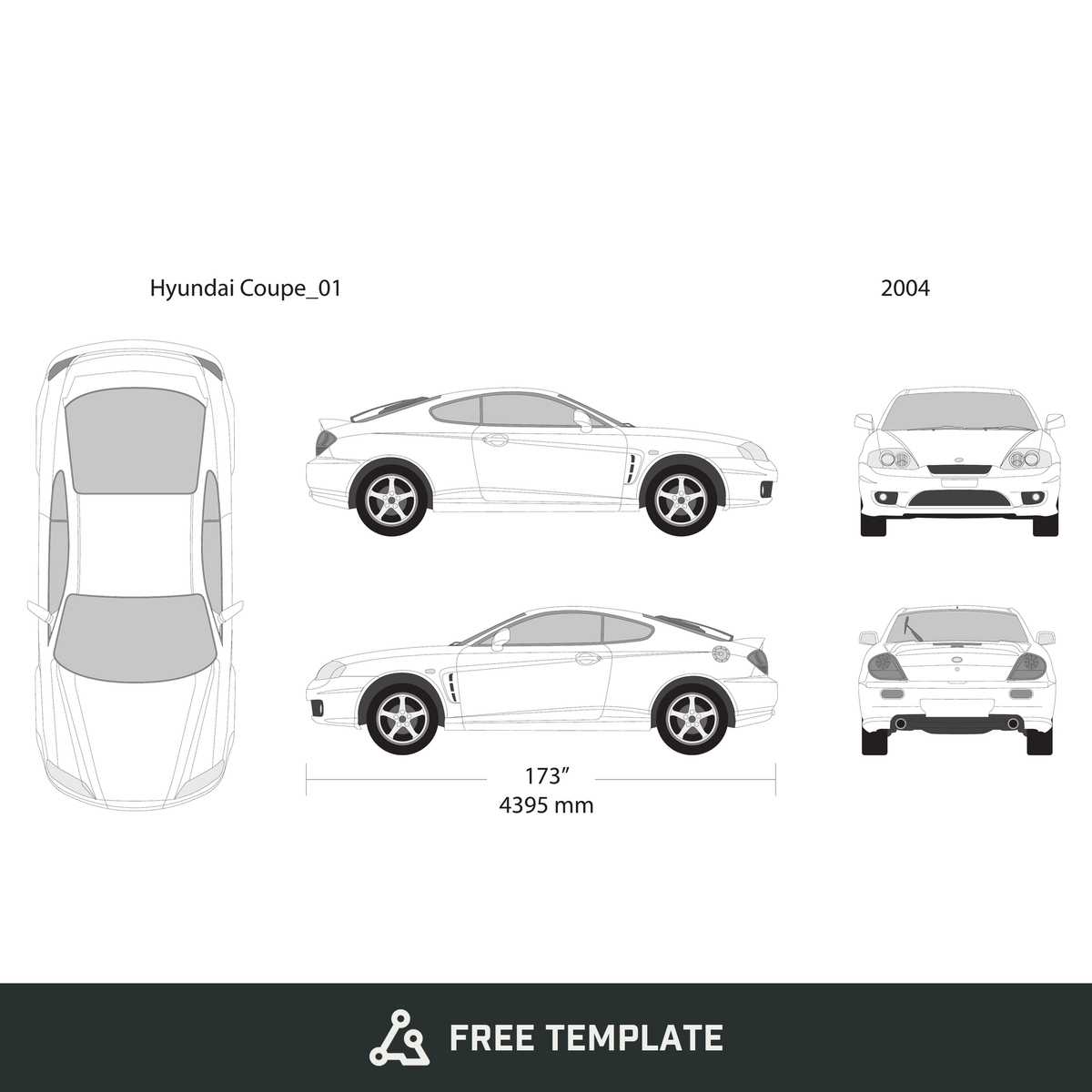 2004 Hyundai Coupe free vector vehicle wrap template - GravBase