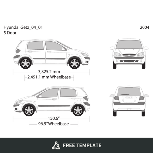 2004 Hyundai Getz free vector vehicle wrap template - GravBase