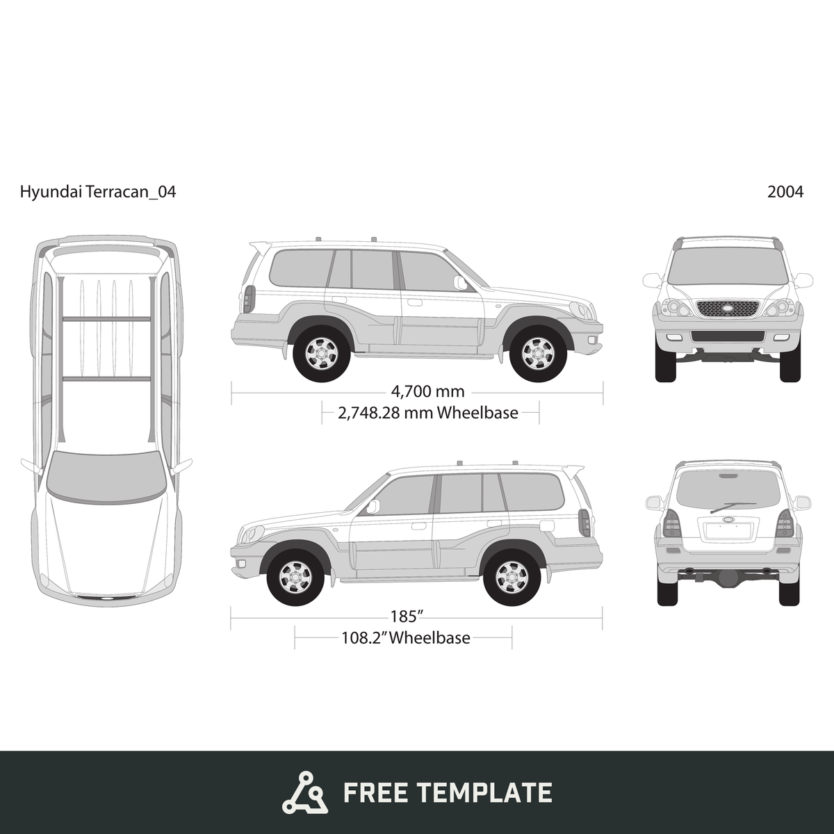 2004 Hyundai Terracan free vector vehicle wrap template - GravBase