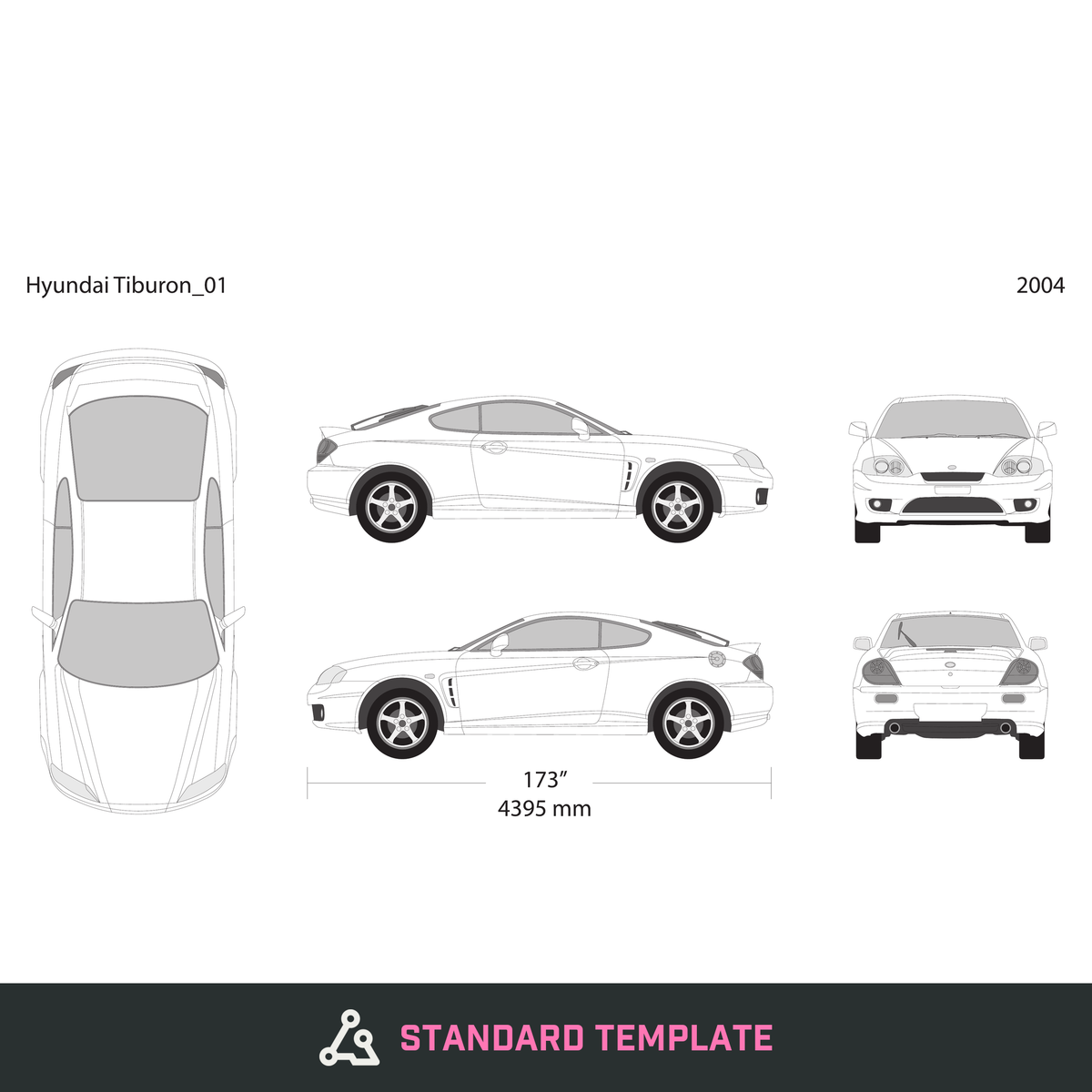 2004 Hyundai Tiburon vector wrap template, Design-Ready PDF - GravBase