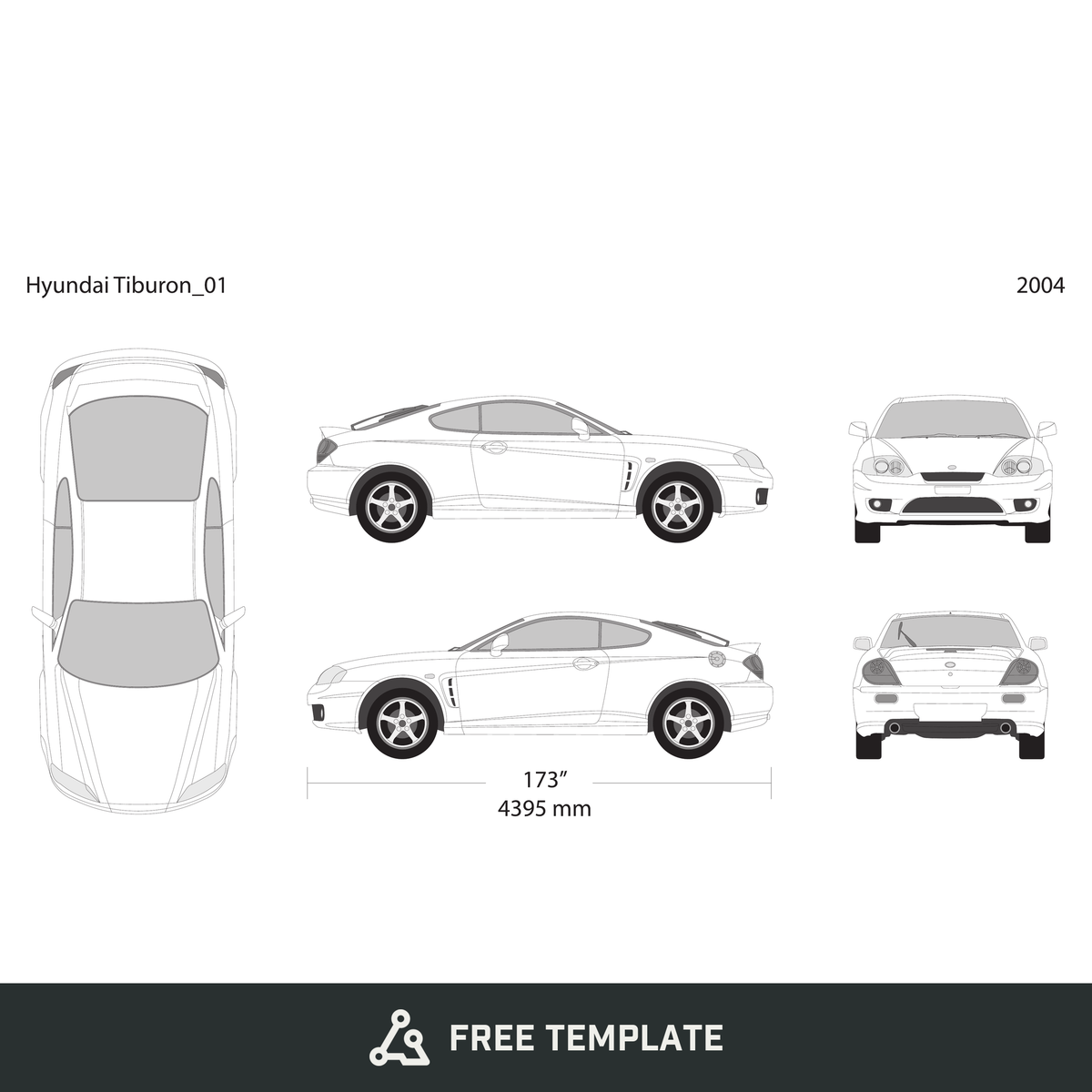 2004 Hyundai Tiburon free vector vehicle wrap template - GravBase