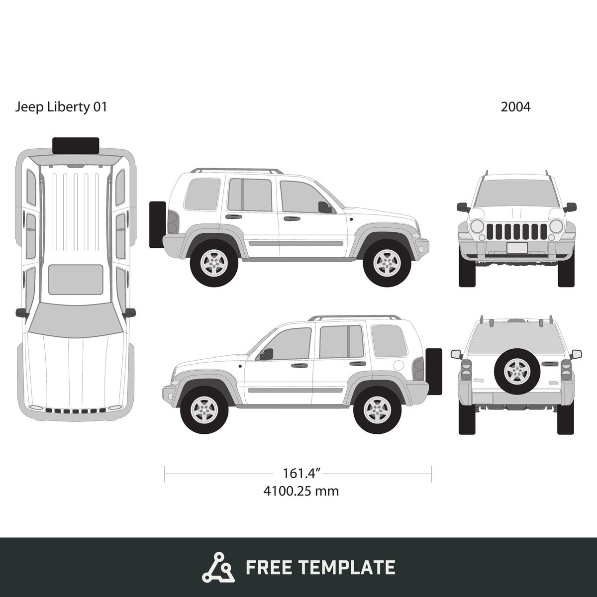 2004 Jeep Liberty free vector vehicle wrap template - GravBase