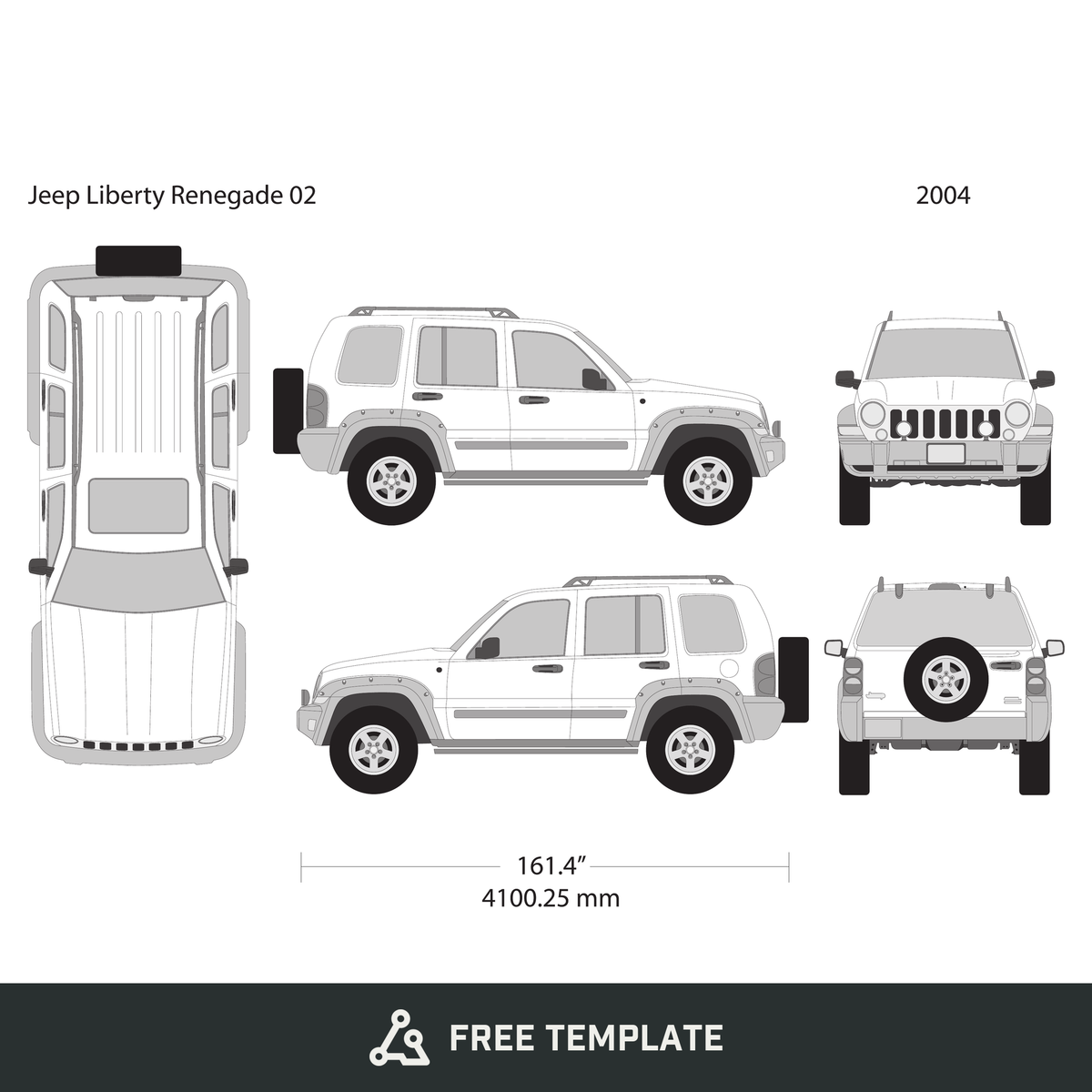 2004 Jeep Liberty free vector vehicle wrap template - GravBase