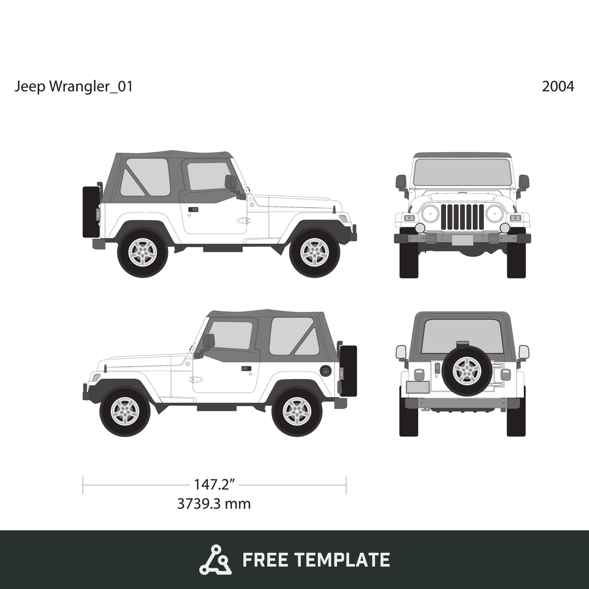 2004 Jeep Wrangler free vector vehicle wrap template - GravBase