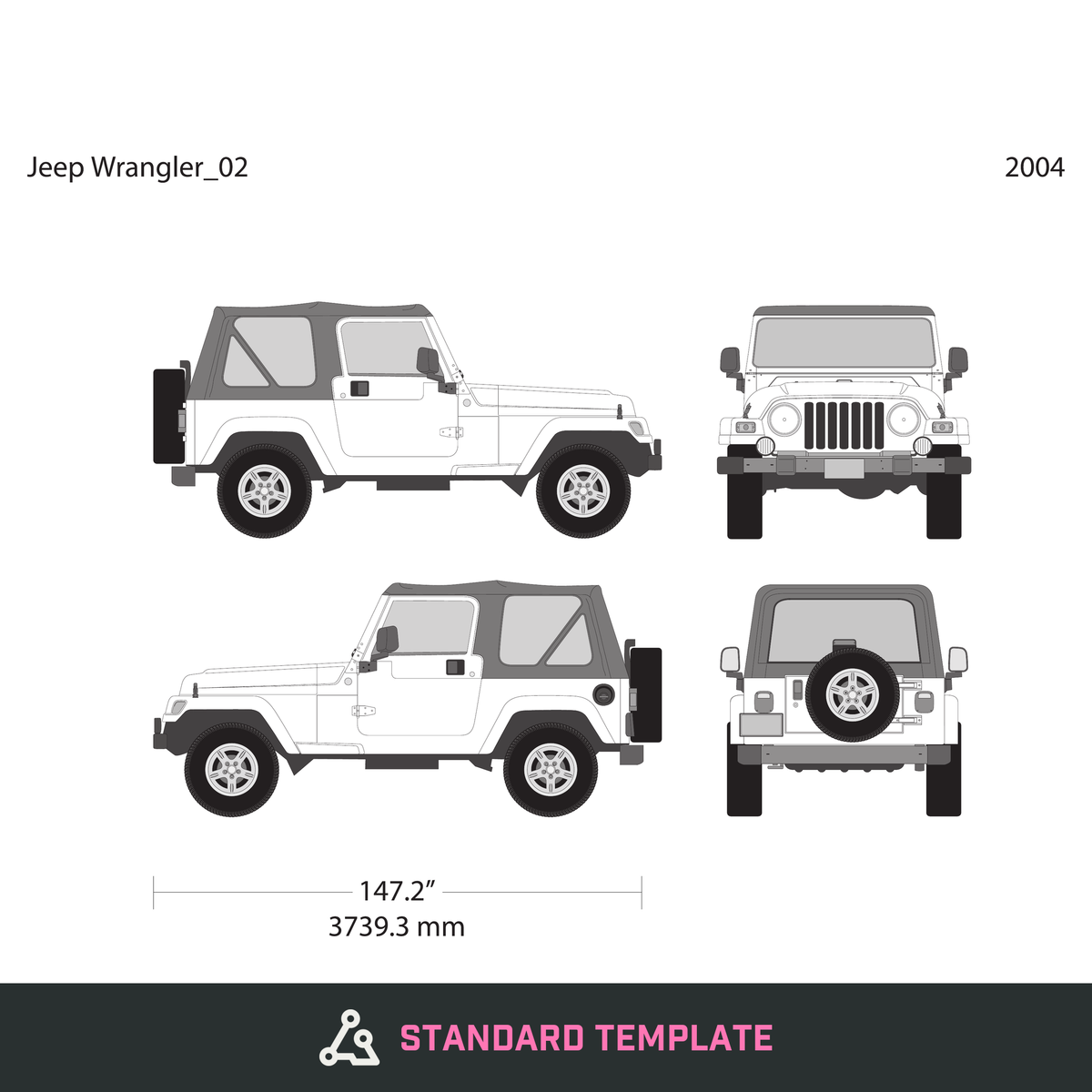2004 Jeep Wrangler vector wrap template V02, Design-Ready PDF - GravBase