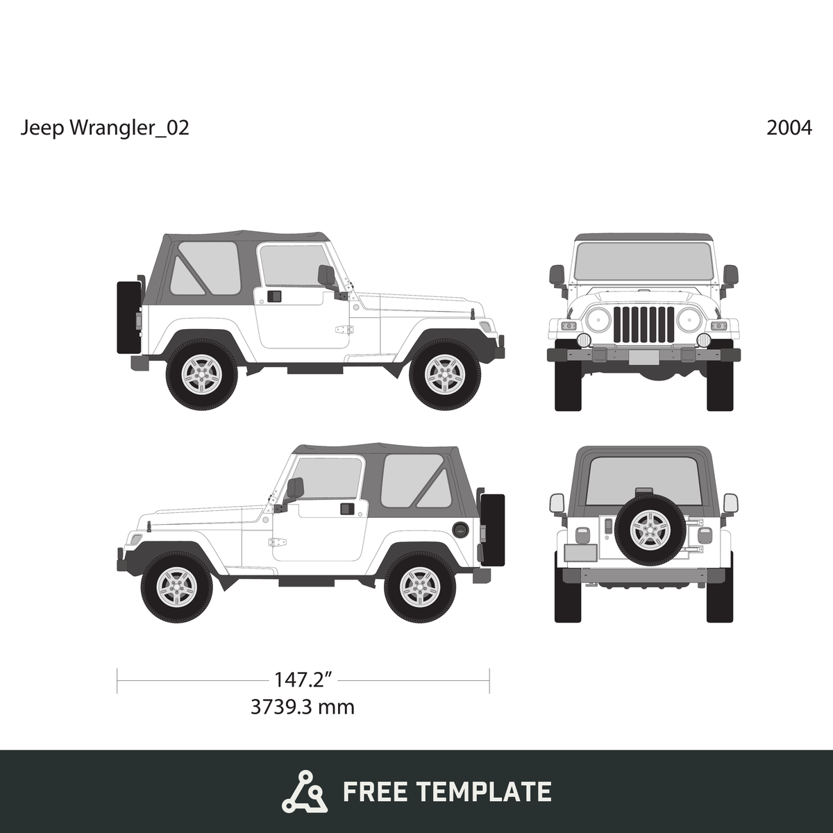 2004 Jeep Wrangler free vector vehicle wrap template - GravBase