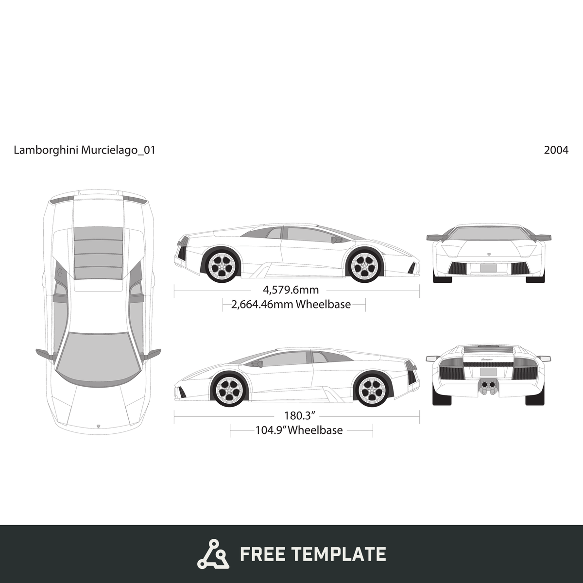 2004 Lamborghini Murcielago free vector vehicle wrap template - GravBase
