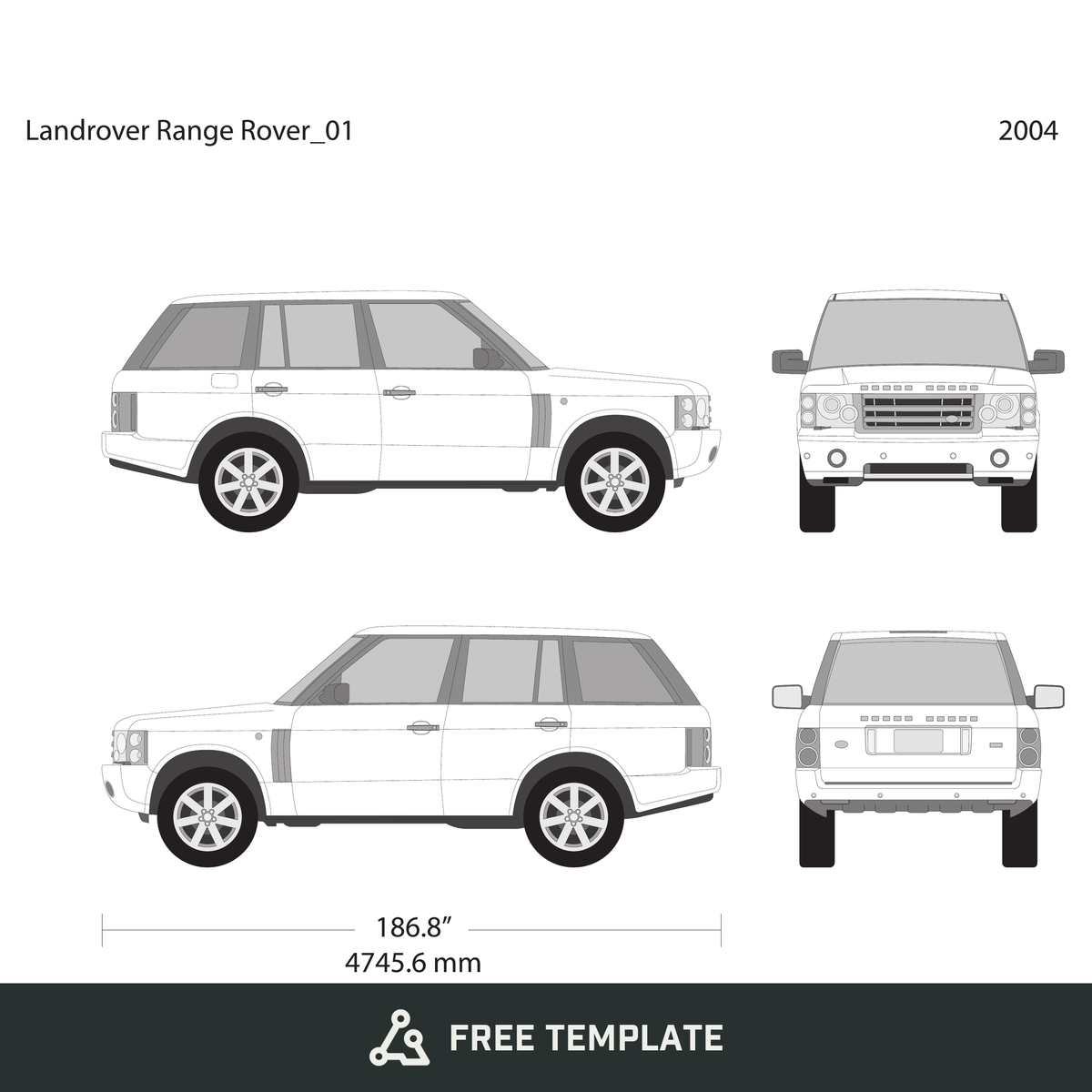 2004 Land Rover Range Rover free vector vehicle wrap template - GravBase