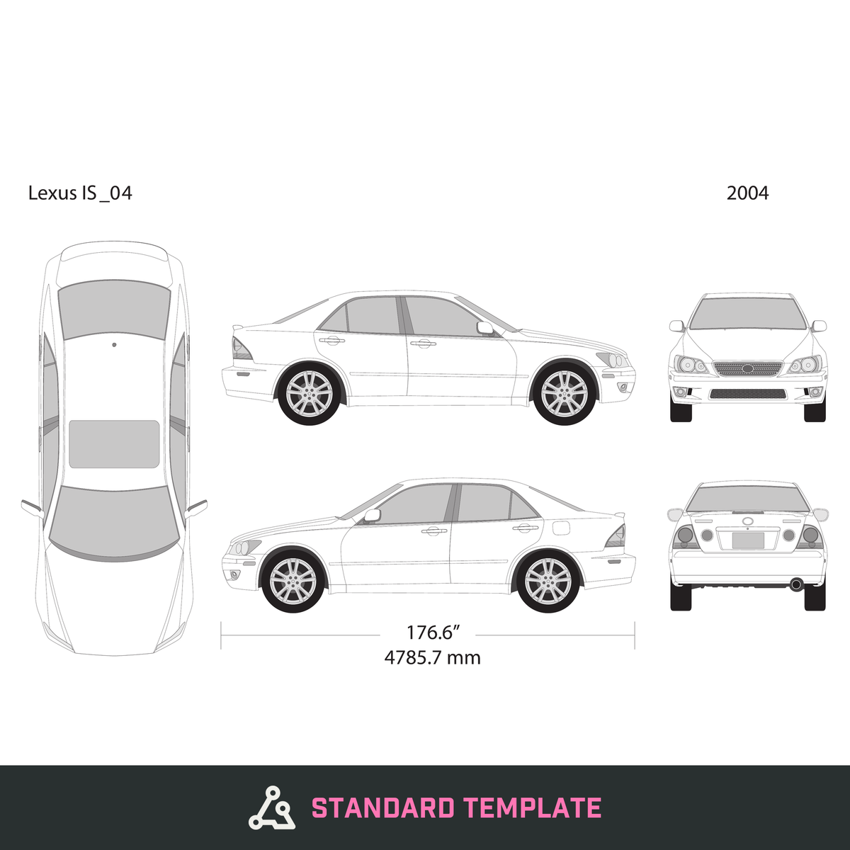 2004 Lexus IS vector wrap template, Design-Ready PDF - GravBase