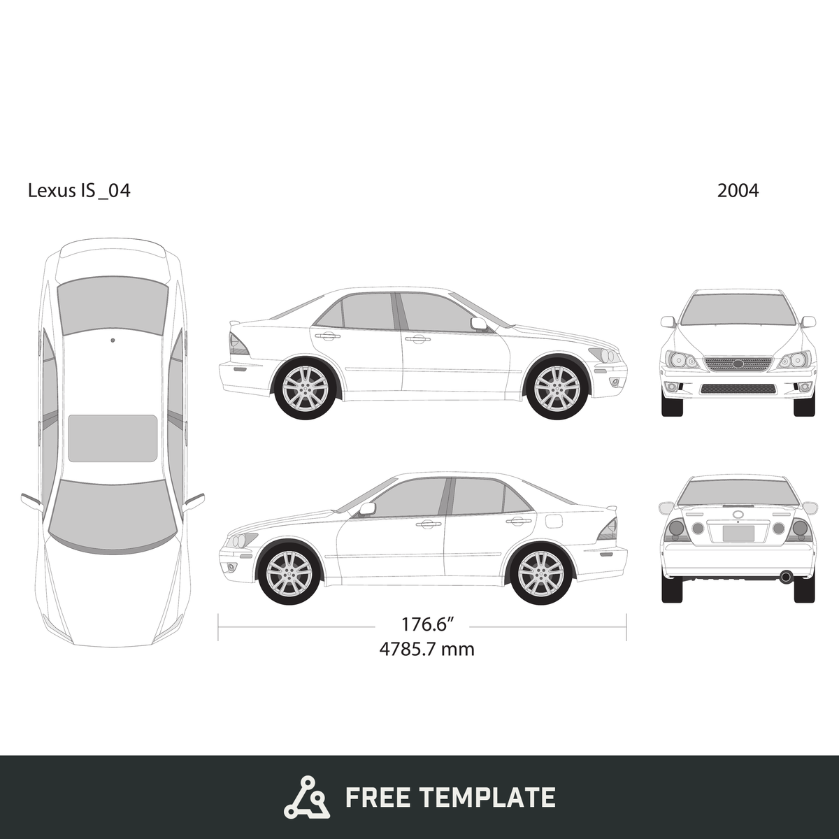 2004 Lexus IS free vector vehicle wrap template - GravBase