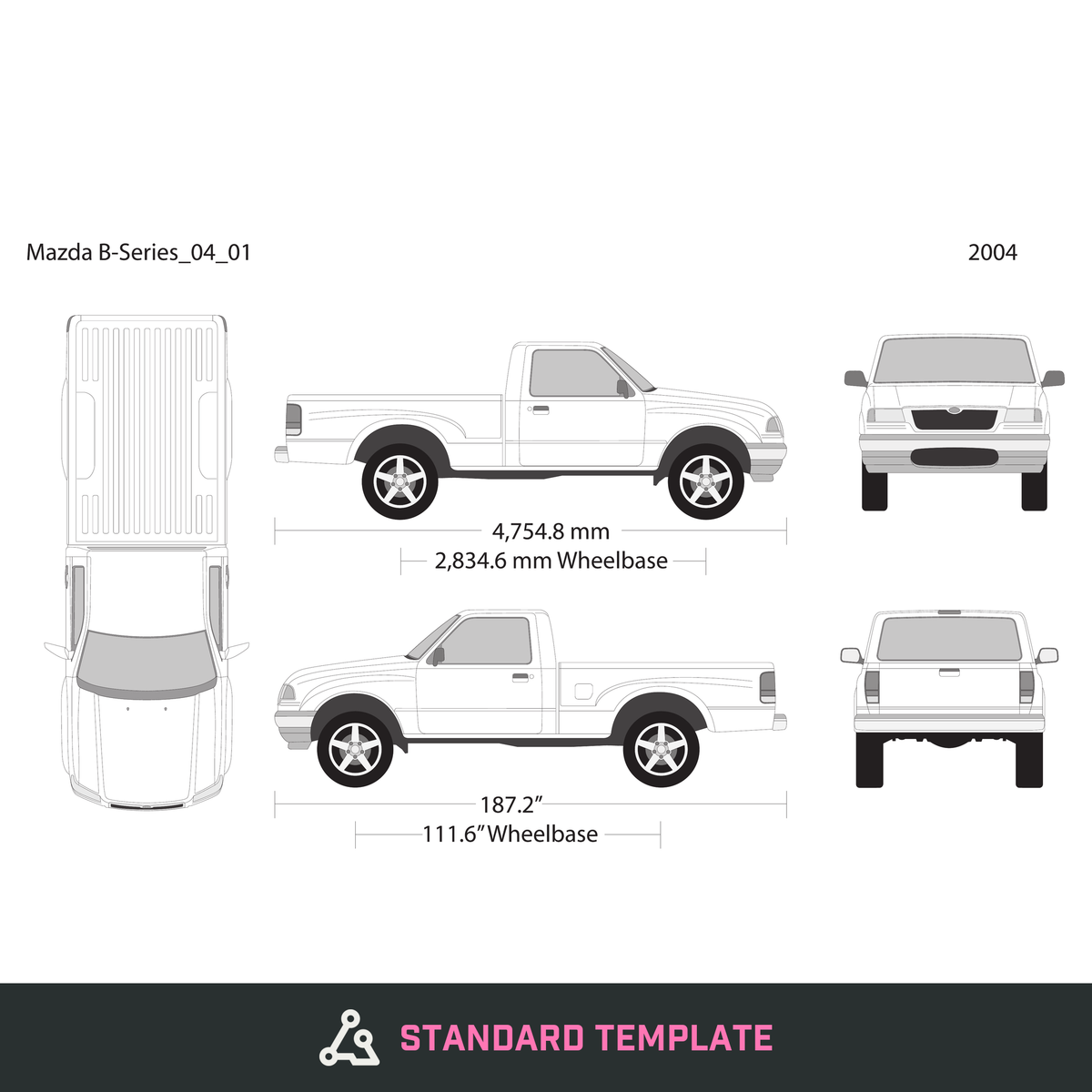 2004 Mazda B-Series vector wrap template V01, Design-Ready PDF - GravBase