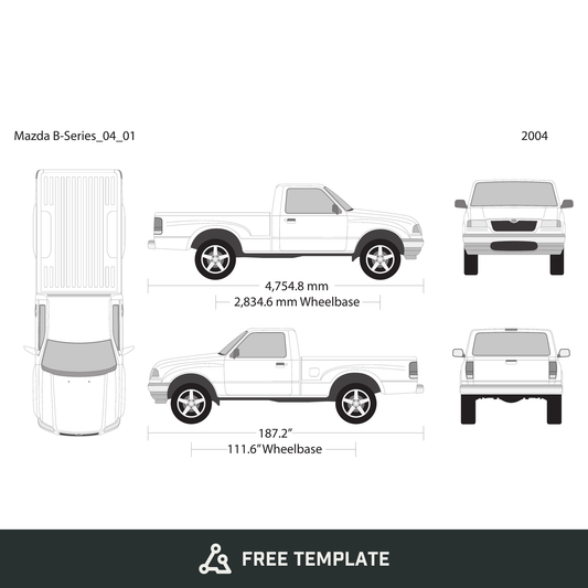 2004 Mazda B-Series free vector vehicle wrap template - GravBase