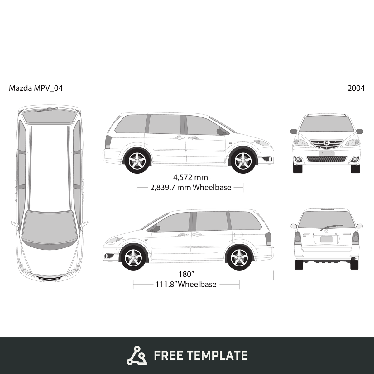 2004 Mazda MPV free vector vehicle wrap template - GravBase