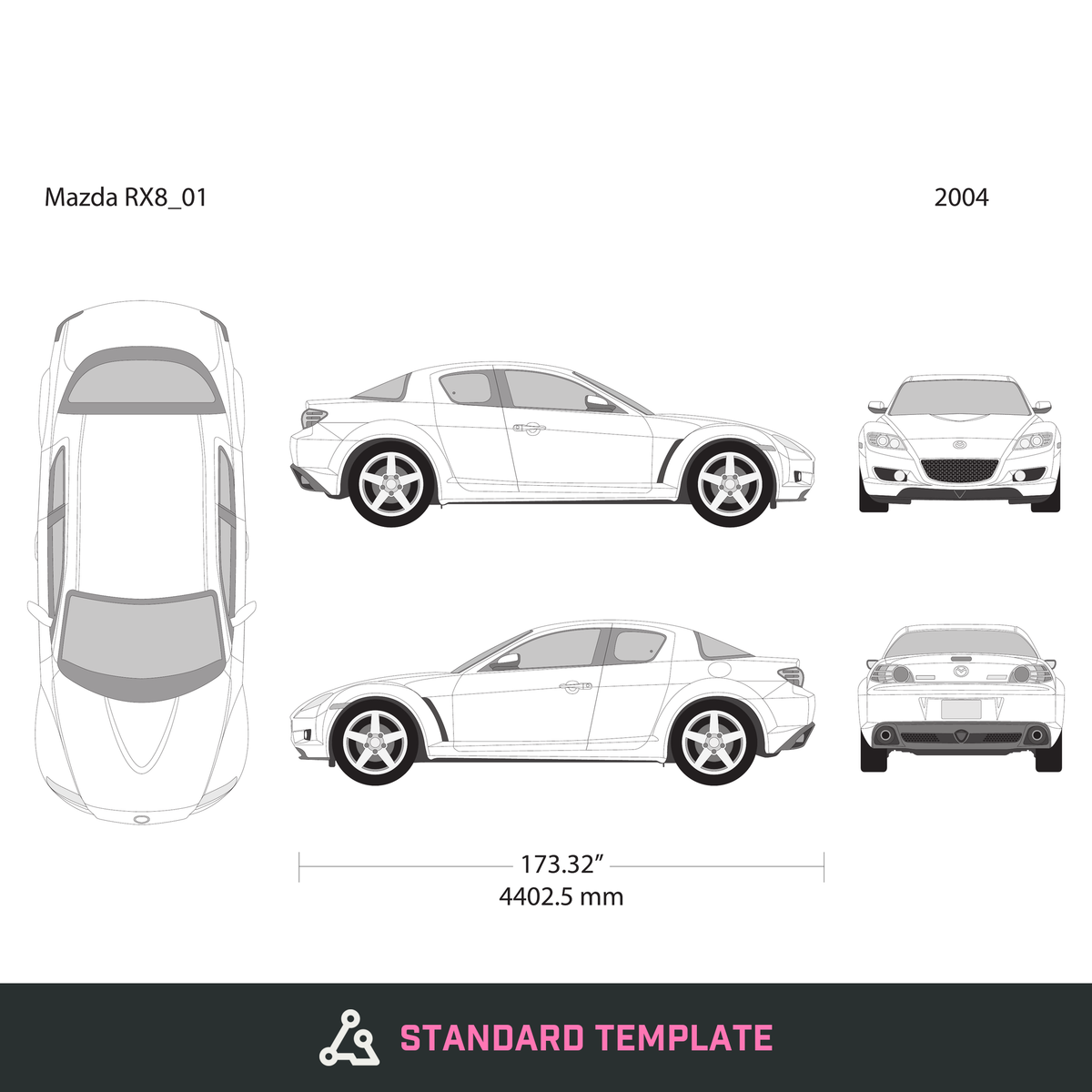 2004 Mazda RX8 vector wrap template, Design-Ready PDF - GravBase