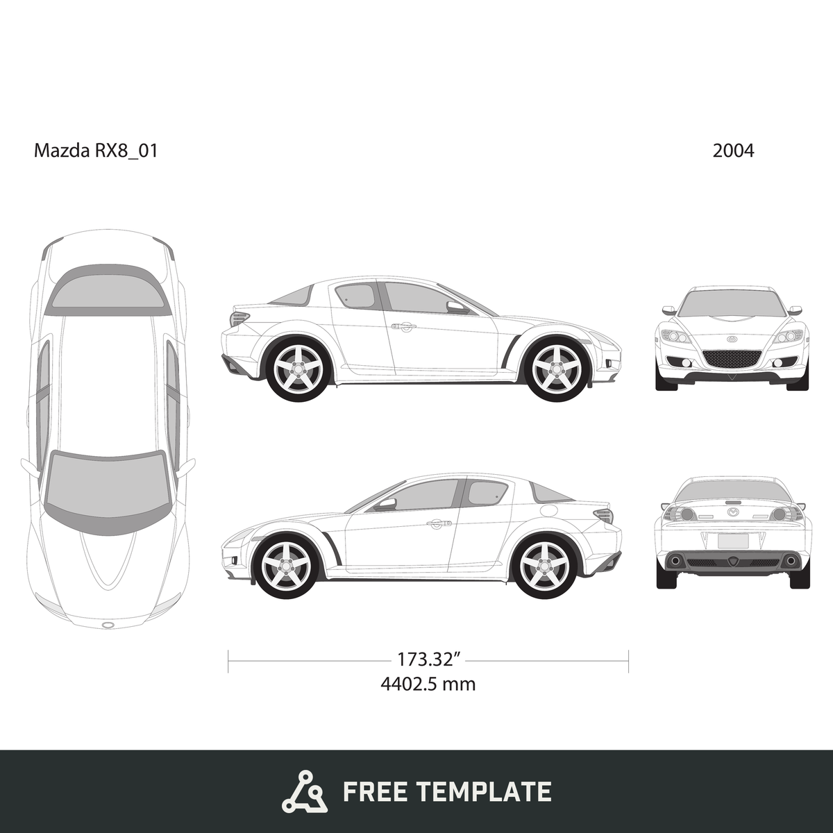 2004 Mazda RX8 free vector vehicle wrap template - GravBase
