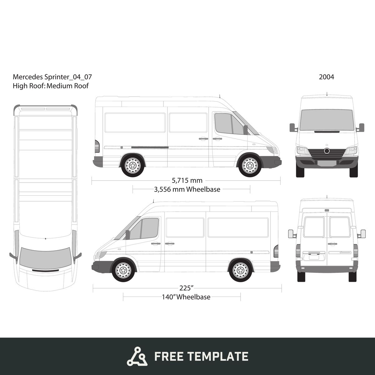 2004 Mercedes Sprinter free vector vehicle wrap template - GravBase