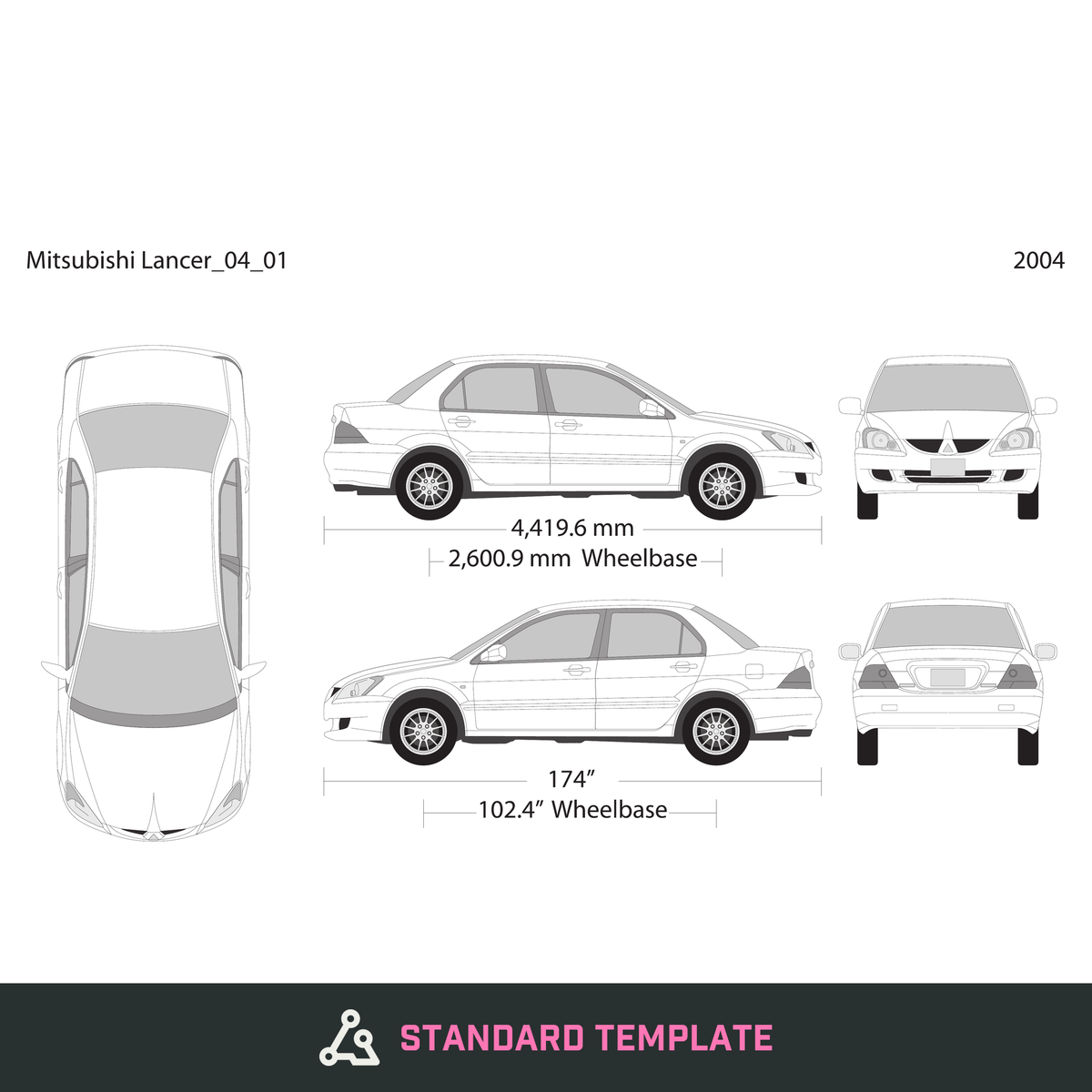 2004 Mitsubishi Lancer vector wrap template, Design-Ready PDF - GravBase