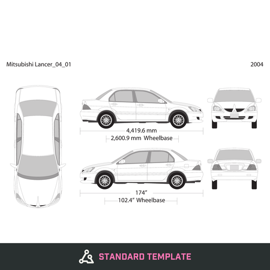 2004 Mitsubishi Lancer vector wrap template, Design-Ready PDF - GravBase