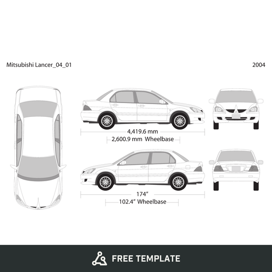 2004 Mitsubishi Lancer free vector vehicle wrap template - GravBase