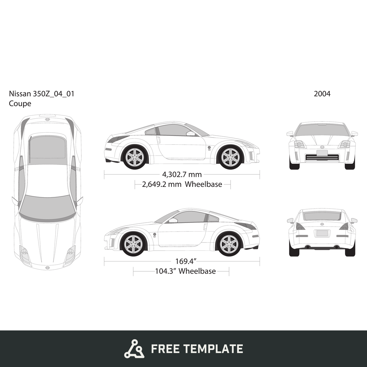 2004 Nissan 350Z free vector vehicle wrap template - GravBase