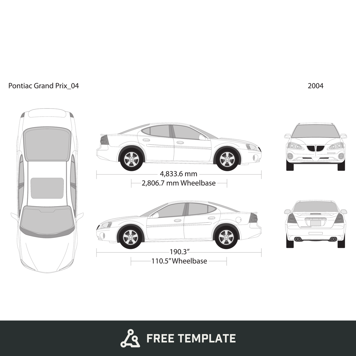 2004 Pontiac Grand Prix free vector vehicle wrap template - GravBase