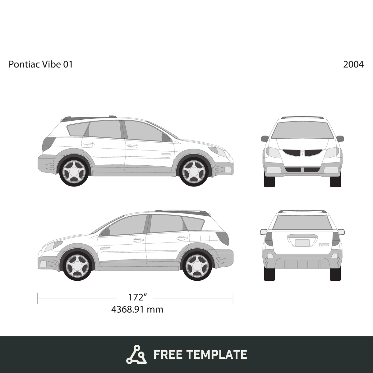 2004 Pontiac Vibe free vector vehicle wrap template - GravBase
