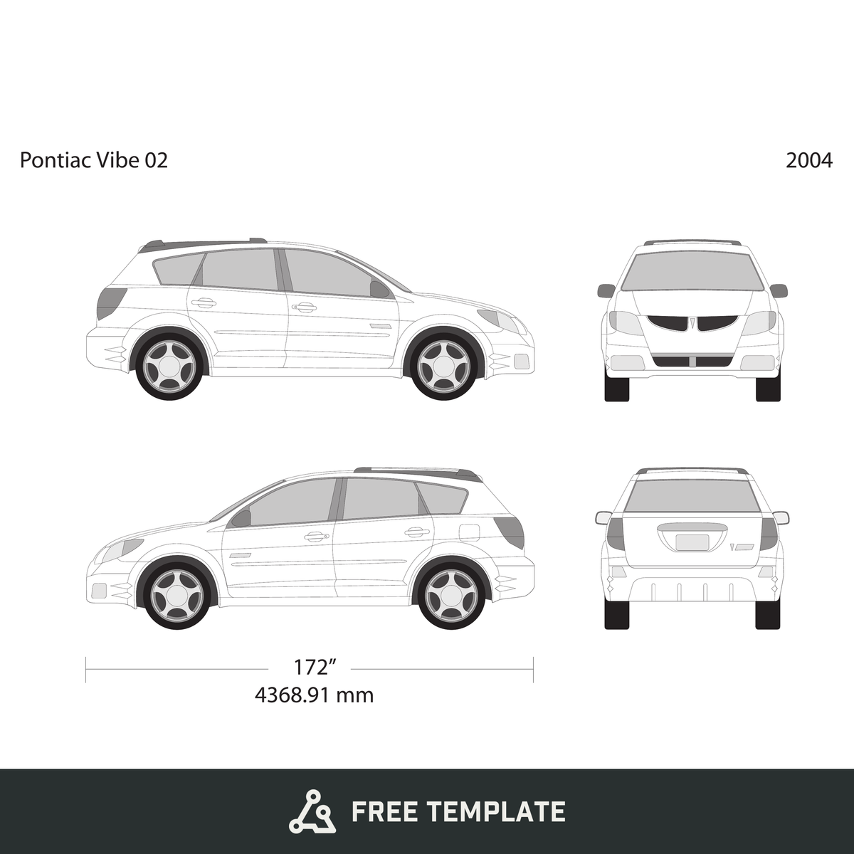 2004 Pontiac Vibe free vector vehicle wrap template - GravBase