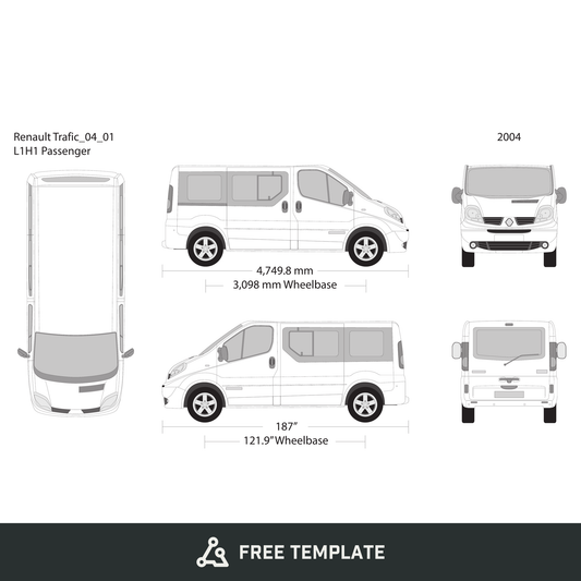 2004 Renault Trafic free vector vehicle wrap template - GravBase
