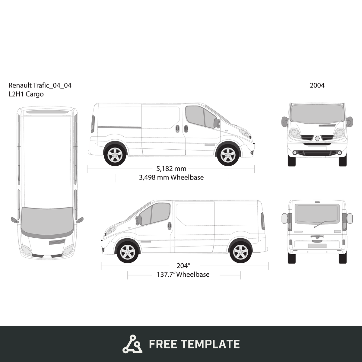 2004 Renault Trafic free vector vehicle wrap template - GravBase