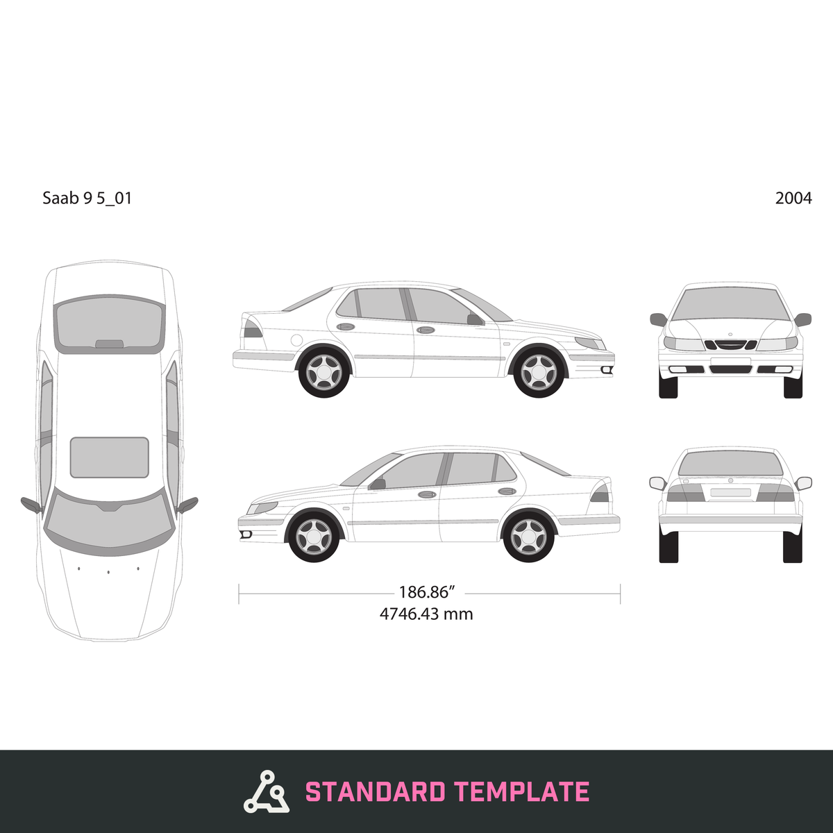 2004 Saab 9 5 vector wrap template, Design-Ready PDF - GravBase