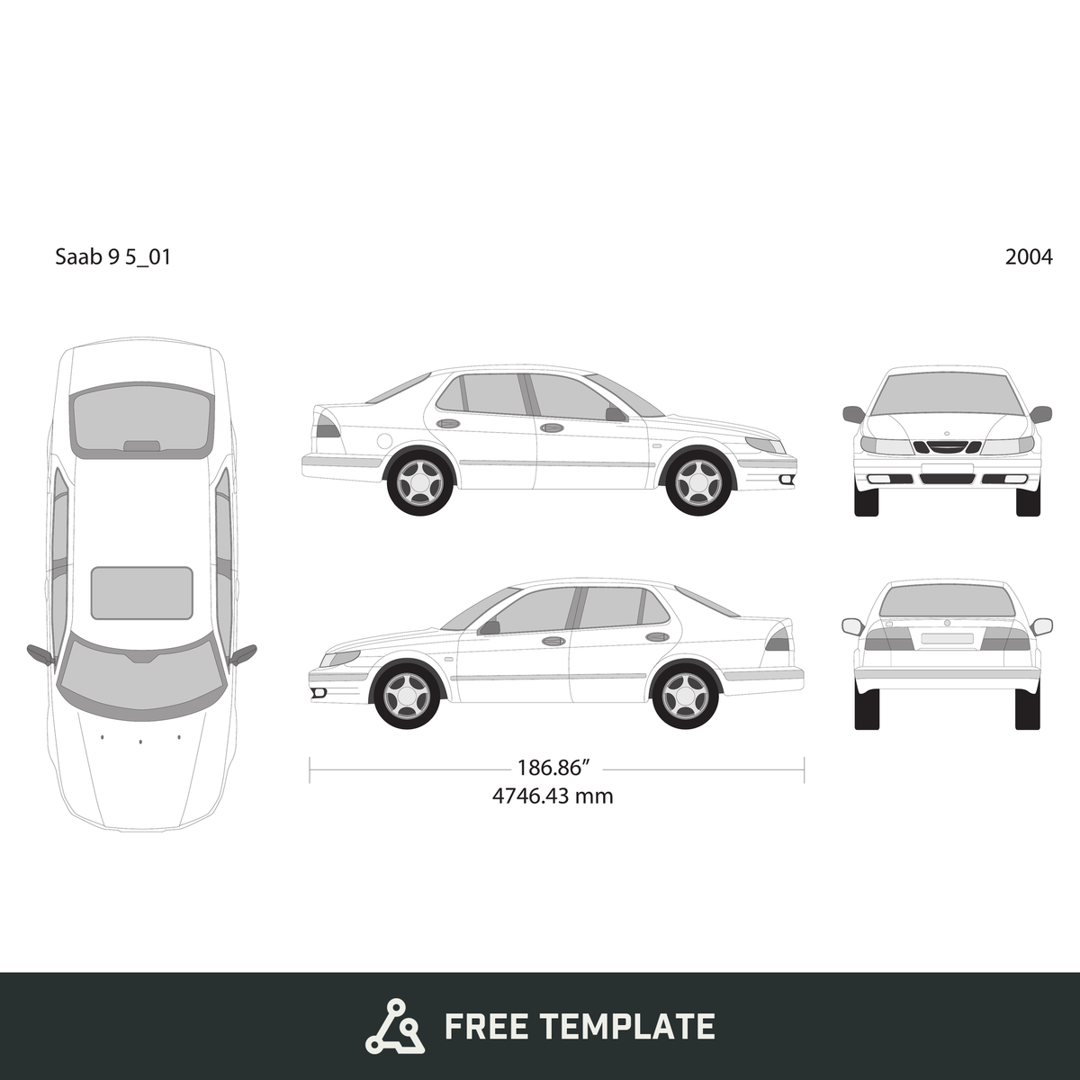 2004 Saab 9 5 free vector vehicle wrap template - GravBase