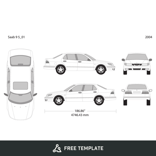 2004 Saab 9 5 free vector vehicle wrap template - GravBase