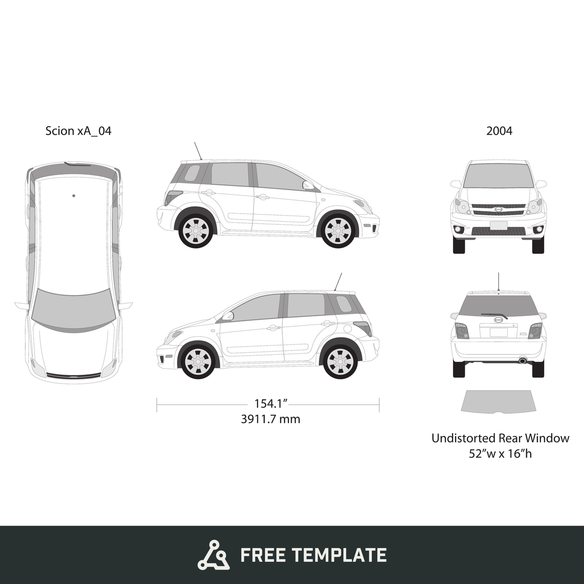 2004 Scion Xa free vector vehicle wrap template - GravBase