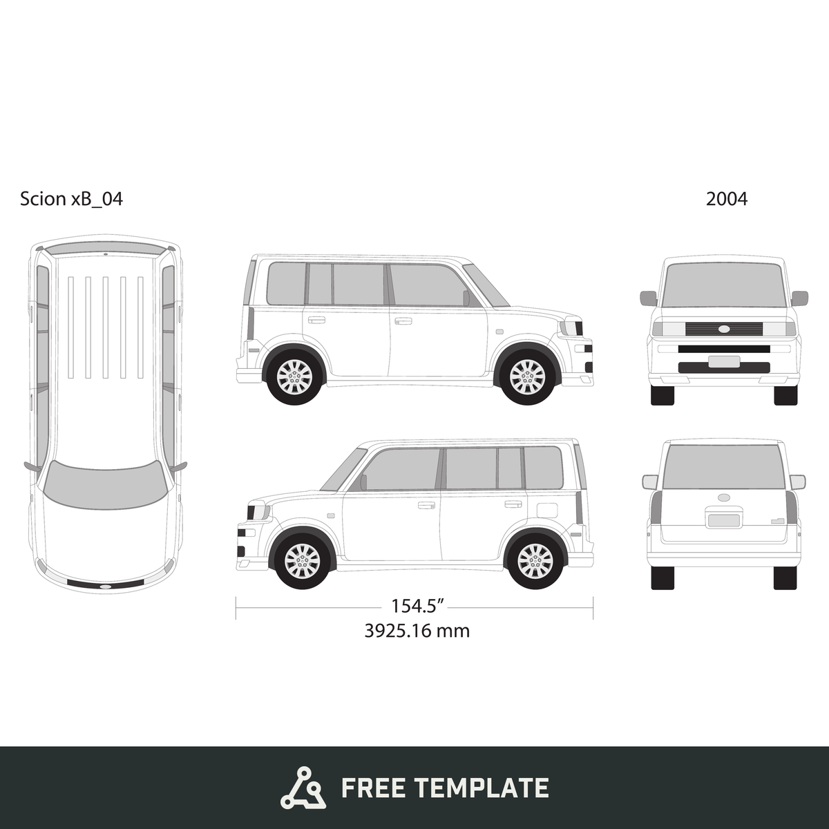 2004 Scion Xb free vector vehicle wrap template - GravBase